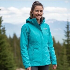 The North Face HyVent Rain Jacket Women S Teal Turquoise Hooded Waterproof Rain